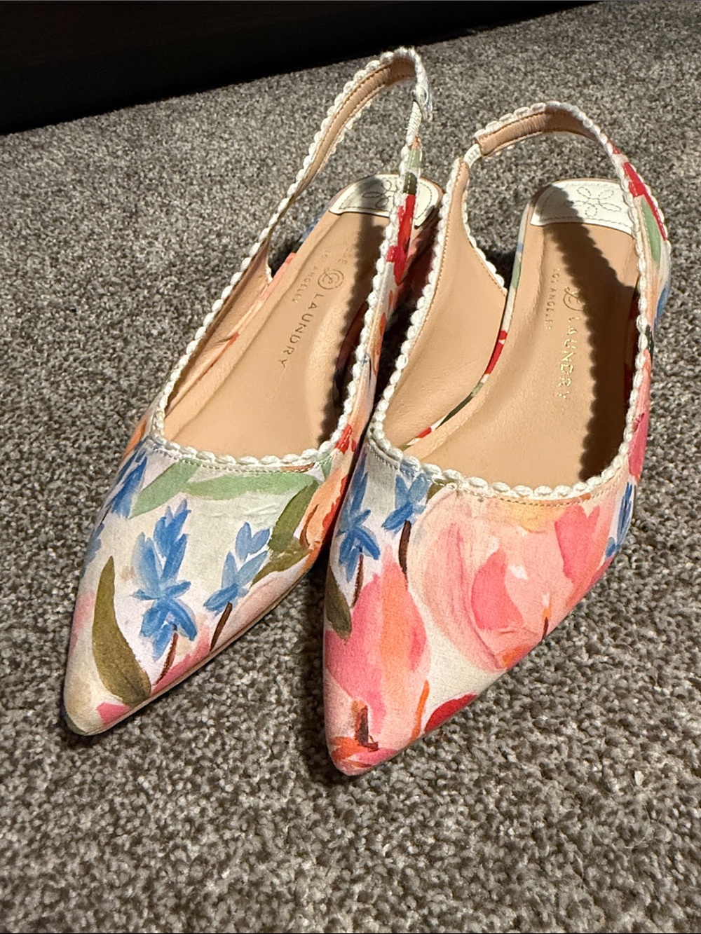 Chinese Laundry Floral Pink & Blue Pointed Slingback Flats